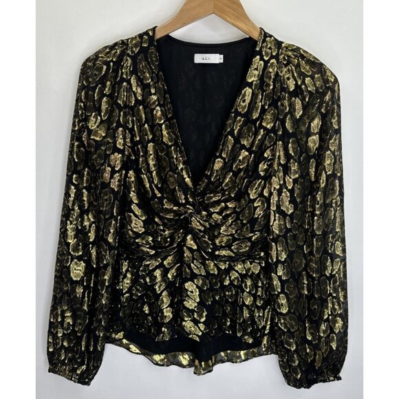 A.L.C. Women's Logan Metallic Print Silk Long Sleeve Blouse Size 8 - Picture 4 of 13